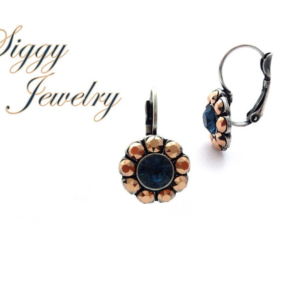 Swarovski Flower Earrings in Montana and Rose Gold - Picture 3 of 7